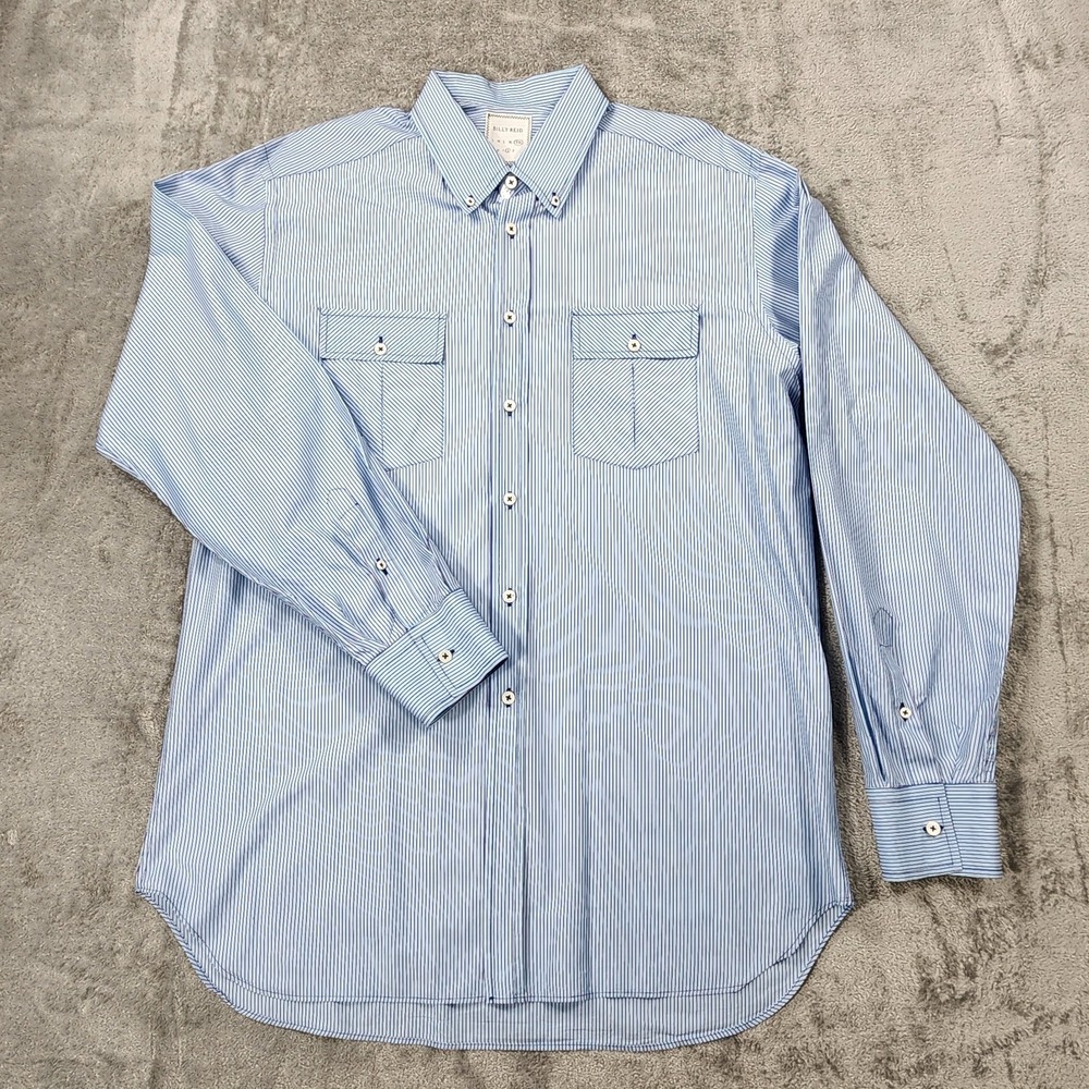 Billy Reid Shirt Mens XXL Double Breast Pockets Dress Striped Blue NWOT